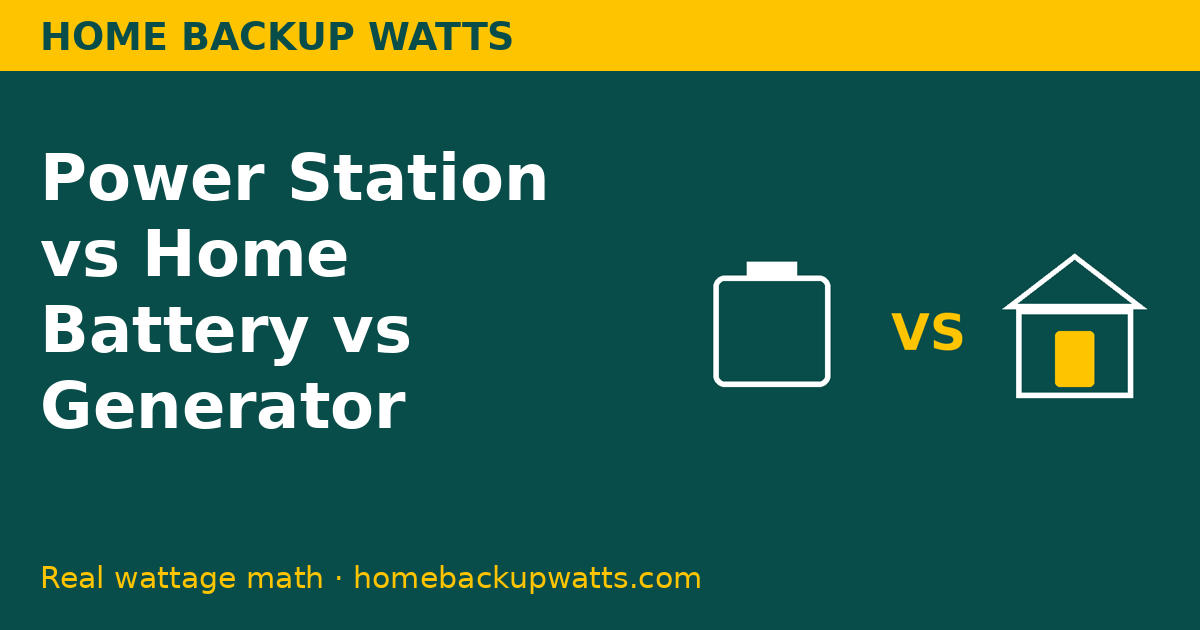 Power station vs whole home battery vs generator (Home Backup Watts illustration)